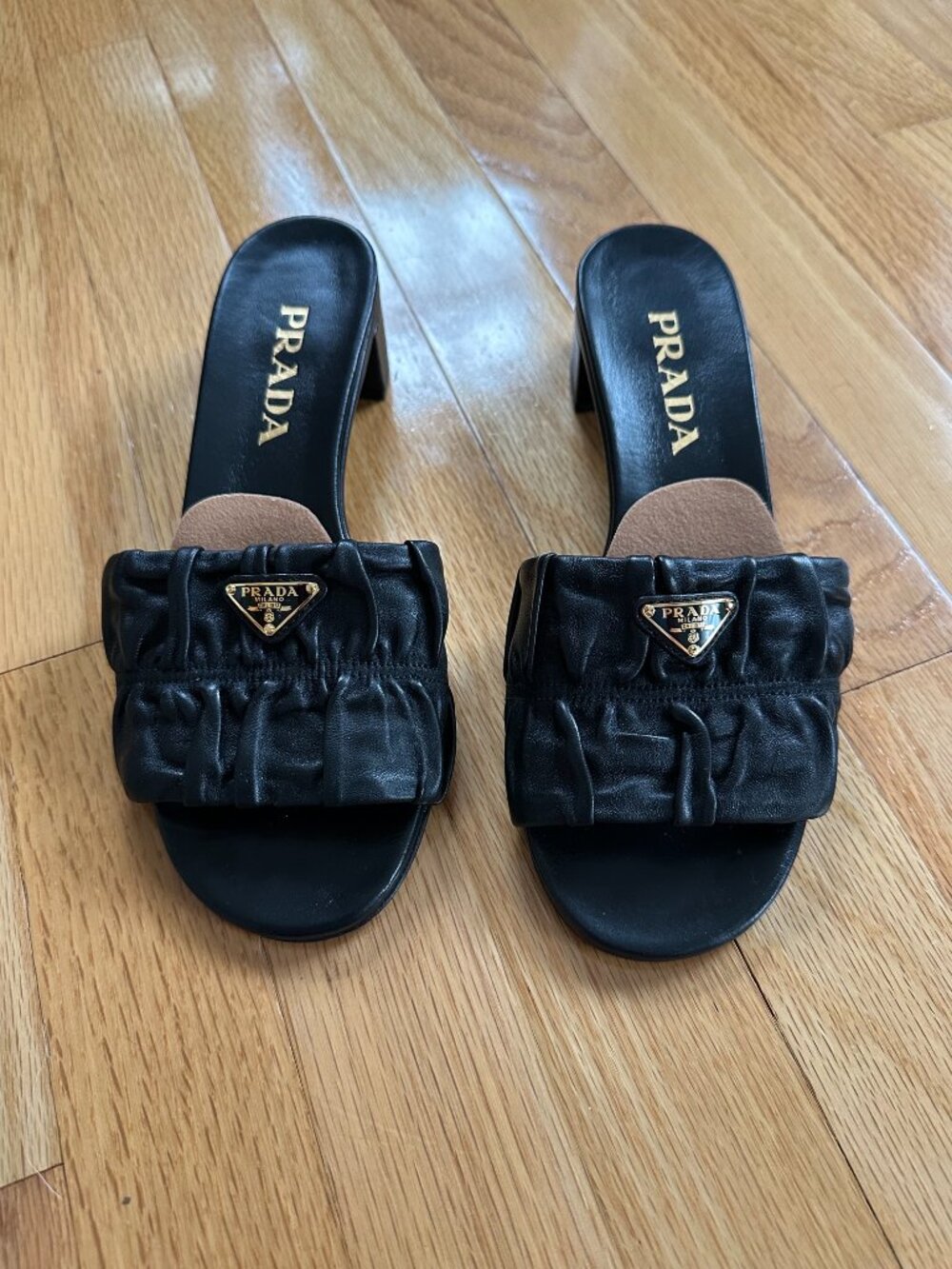 Prada Black 35mm Matelasse Nappa Leather Block Heel Sandals - Size 36.5 - Picture 3 of 8